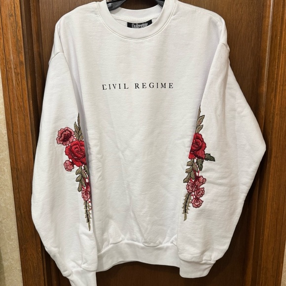 Civil Regime Other - Civil Regime - Red Rose NWT! White Sweatshirt with Floral Embroidery Medium